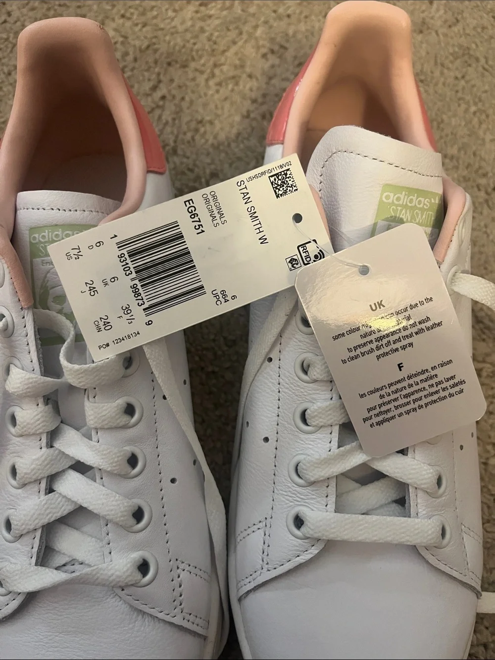 adidas Stan smith White Sneakers with Pink Heel Tabs - Women's Low-Top